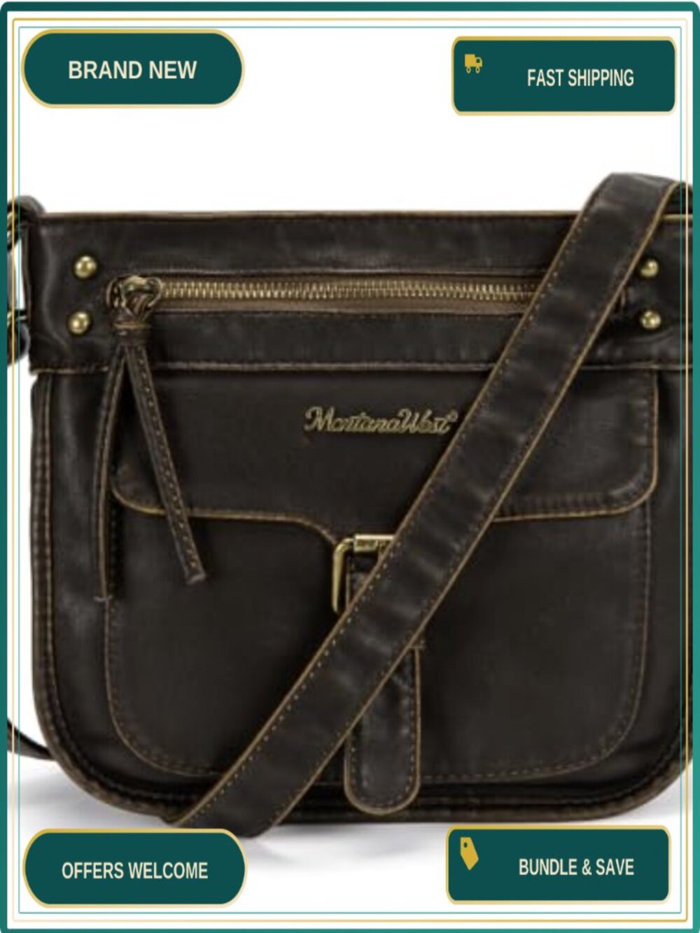 Montana West Washed Vegan Leather Crossbody Bag Multi Pocket Shoulder Purse